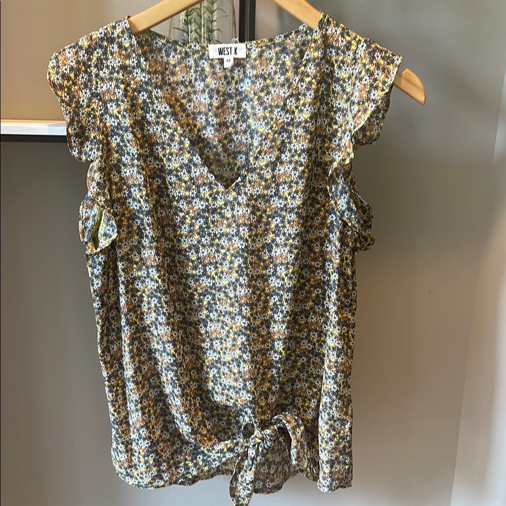 White Flutter Sleeve Blouse with Tie Front
